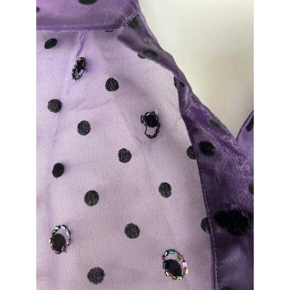 JS Boutique Purple Sheer Polkadot Tie Blouse Top - Picture 6 of 10
